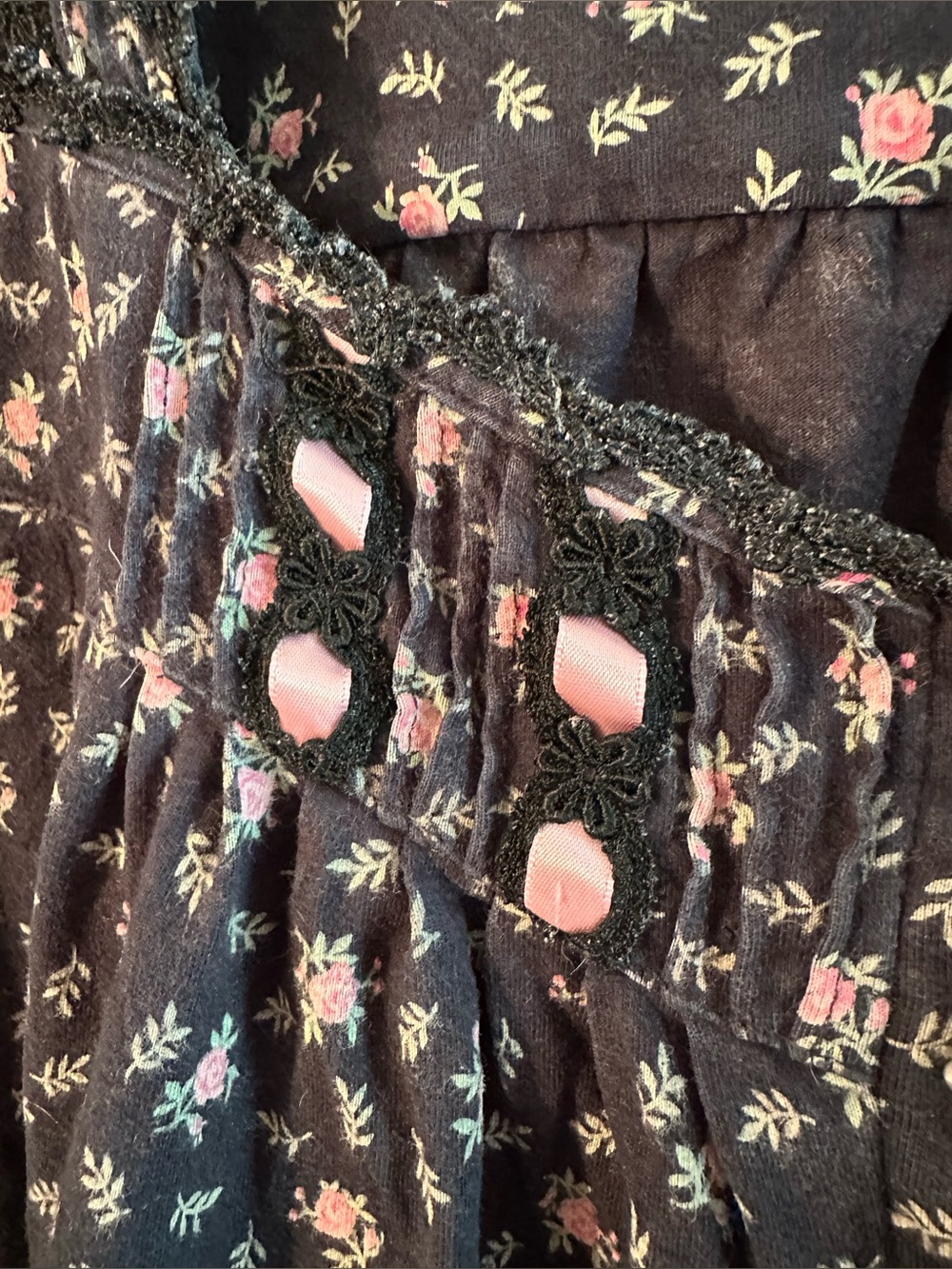 EILEEN WEST 3X Nightgown Black Floral 100% Cotton Long Sleeve Dreamtime Jersey - Picture 6 of 11